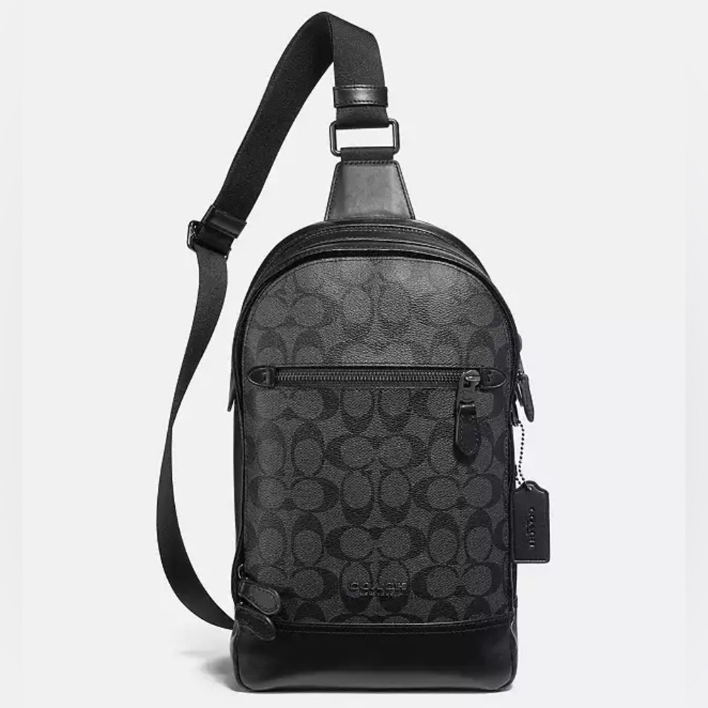 Coach Graham Pack Signature monogram in gunmetal gray  black crossbody backpack